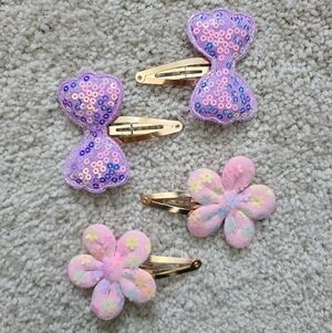 New Floral and Bow Hair Clips Set, Set Of Four Barrettes, Girl Hair Accessories